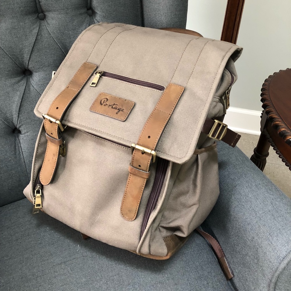 Portage canvas and leather camera/laptop backpack